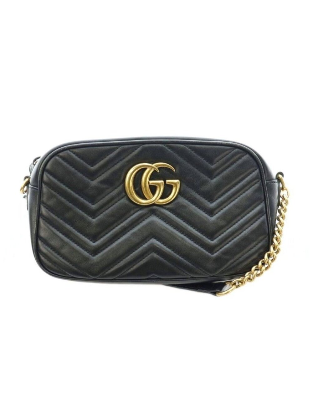 Gucci GG Marmont Small Camera Bag Chain Leather Interlocking Logo Bicolor Black